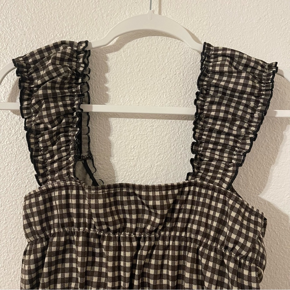 Cider Brown and White Womens Checkered Gingham Ruffle Blouse XL - Picture 5 of 9